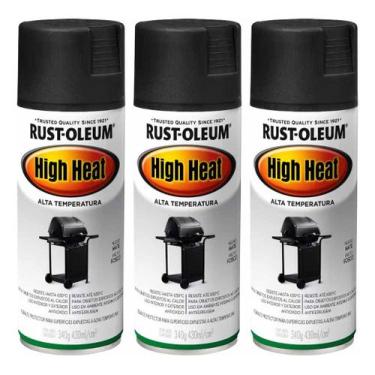 Imagem de Kit 3 Tinta Spray Alta Temperatura Rust Oleum 340g Preto Fosco