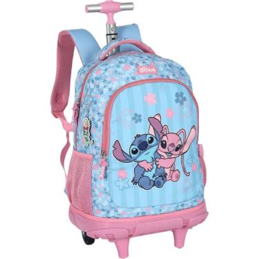 Imagem de Mochilete Escolar Up4you MC50102SC em Poliéster 27x33x54 Rosa com Carrinho e Bolso Fron...