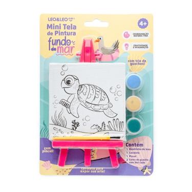 Imagem de Mini Tela de Pintura Fundo do Mar Rosa Kit com Cavalete, Tintas Guache e Pincel para Crianças Leonora