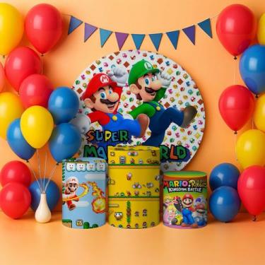 Imagem de Capas Painel Redondo Cilindros Decoração Mario Encanador - Genérica