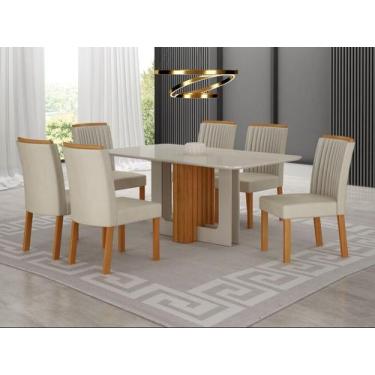 Imagem de Conjunto Sala de Jantar Sofia 1,80m tampo vidro off com 6 Cadeiras Jad