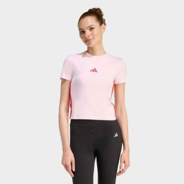 Imagem de Camiseta Adidas Slim 3 Stripes Feminina, Rosa, G