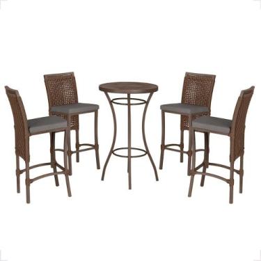 Imagem de Mesa Bistro e 4 Banquetas Roma Marrom Corda Náutica 11 Trama Original,