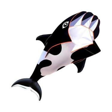 Imagem de Pipa De 57 Polegadas Preta Com Design De Baleia E Golfinho, Linha Únic