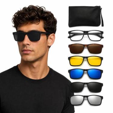 Imagem de Armação De Óculos + 5 Lentes Clip On 2202a Polarizada Preto - VINKIN, 