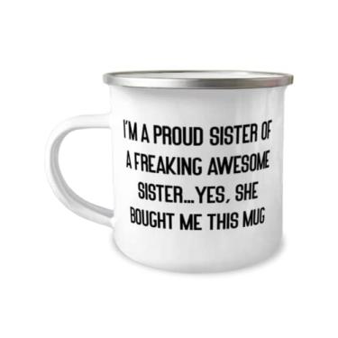 Imagem de Caneca de acampamento Inspire Sister 355 ml, I'm A Proud Sister Of A Freaking Awesome, presente para irmã pequena, presentes inapropriados da irmã
