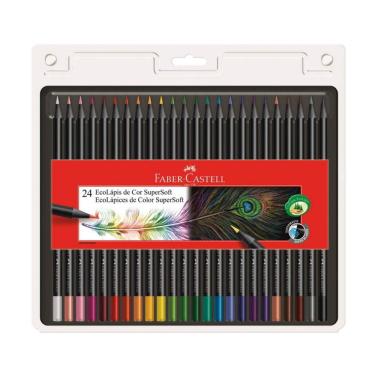 Imagem de Lapis de Cor 24 Cores Supersoft Faber Castell Kit Ecolápis Escolar Colorido Desenho Profissional