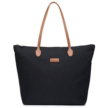 Imagem de NNEE Bolsa de mão de nylon leve resistente à água, Preto, Medium