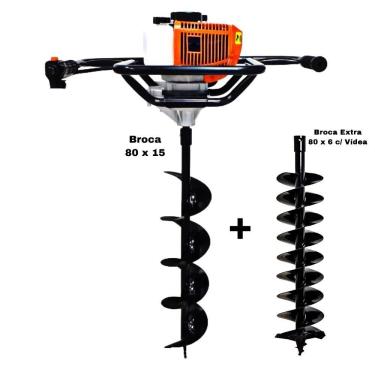 Imagem de KIT Perfurador de Solo Vulcan VPS520-S 2T 52CC 2,5HP com Broca 80x15cm + Broca Extra Kawashima 80x6cm Com Duplo Espiral e Videa