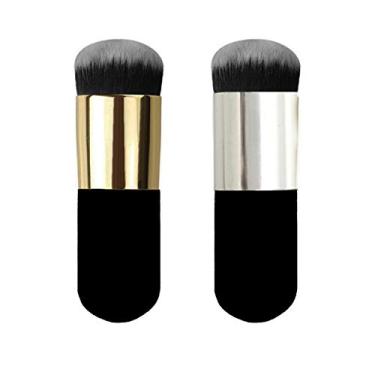 Imagem de 2 pincéis de base, escova de maquiagem gordinha, adequado para misturar líquido, creme ou cosméticos em pó impecável (dourado e prata)