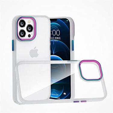 Imagem de Capa de telefone com moldura de lente de metal acrílico gradiente para iphone 13 12 11 pro max pára-choques à prova de choque capa transparente para iphone 13 pro max 12, branco translúcido, para iphone 13