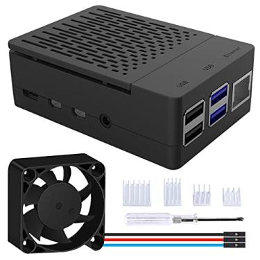 Imagem de Capa GeeekPi Raspberry Pi 4, capa Raspberry Pi 4 Fan ABS com ventilador de refrigeração 40 x 40 x 10 mm e 4 peças Raspberry Pi 4 dissipador de calor para Raspberry Pi 4 Modelo B (preto com ventilador grande)
