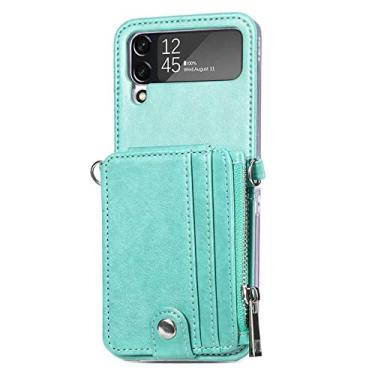 Imagem de Capa de carteira de couro de proteção total para Samsung Galaxy Z Flip 4 5G Flip4 Flip3 Flip 3 Zflip4 cartão bolso capa de celular, verde, para Samsung Z Flip 4