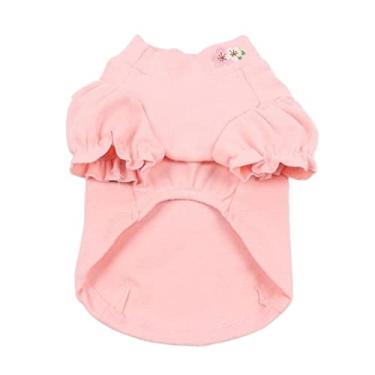 Imagem de Roupas para cães de estimação suéter camiseta bordada flor manga babados gato bonito menina de inverno (tamanho: pink_XS)