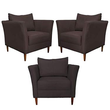 Imagem de Kit 3 Poltronas Decorativa Sala de Estar Pés Palito Lubbock Couro Marrom - Gran Belo