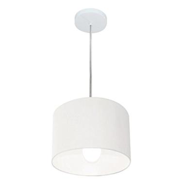 Imagem de Lustre Pendente Cilíndrico Cúpula Tecido 25x25 cm, Vivare Iluminação, Pendente4201 BR, Branco, Pequeno