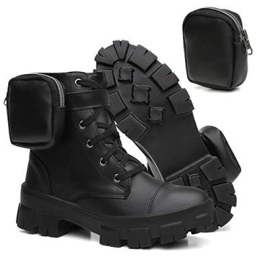 Imagem de Bota Coturno Feminino Tratorada Tendência Blogueiras Bolsos - Preto Fosco/34