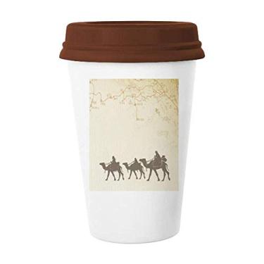 Imagem de Camel Pintura chinesa Seda Mapa de estrada Caneca de café Copo de cerâmica Tampa de cerâmica