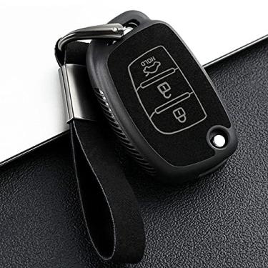 Imagem de SELIYA Capa de chave de couro de poliuretano termoplástico, adequada para Hyundai Sonata Tucson Elantra 3 botões protetor de chaveiro, acessórios pretos