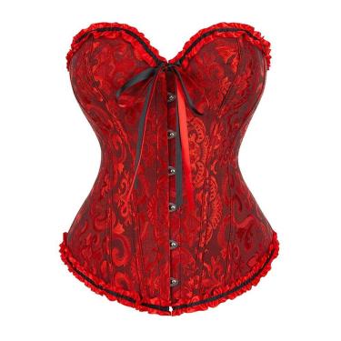 Imagem de Corset Corpete Corselet Reduz e Modela Cintura Linha Casual Floral Vermelho Bordô M404