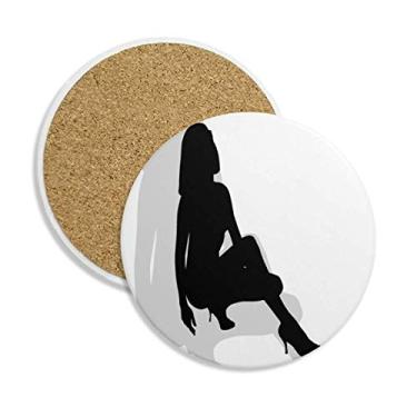 Imagem de Hot Underwear Porta-copos de cerâmica para mulheres agachamentos, suporte de caneca, pedra absorvente para bebidas, presente de 2 peças