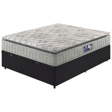 Imagem de Cama Box Baú Viúva Preto + Colchão Ortopedico Espuma D33 Pillow Top Hanover One 128x188x64cm