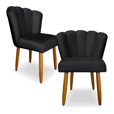 Imagem de Kit 2 Cadeiras de Jantar Pétala Estofada Pés Palito Veludo Cinza Escuro - Montanaris Decor