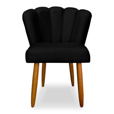 Imagem de Cadeira de Jantar Pétala Estofada Pés Palito Veludo Preto - Montanaris Decor