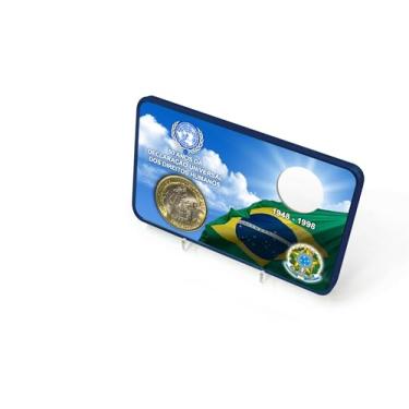Imagem de Display Expositor Acrílico para Moeda Colecionável DH 50 Anos dos Direitos Humanos Brasil República 1998 Segunda Família do Real Bimetálica