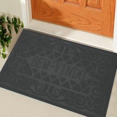 Imagem de Tapete Capacho Bem Vindo Retangular Entrada Casa Apartamento Luxo Cinza