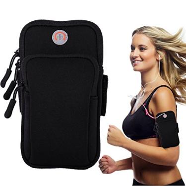 Imagem de Lakem Braçadeira para celular para corrida, braçadeira esportiva à prova de suor, bolsa de braço para academia, fitness, bolsa para celular para iPhone X 8 7 6 6S Plus, Galaxy S9 Plus S9 S8 S7 (preto)