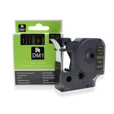 Imagem de Fita Refil Compatível D1 45024 Preta com letra dourada 12mm para Rotulador Dymo LM150 LM160P LM210D LM420P LM500TS Color Pop