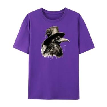 Imagem de Qingyee Camisetas Gothic Black Crow, Black Raven Camiseta com estampa Blackbird para homens e mulheres., Corvo - roxo, XXG
