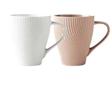 Imagem de Caneca de café de cerâmica, xícara de chá para escritório e casa, 355 ml, lavável na lava-louças e no micro-ondas (rosa e branco, 301-400 ml)