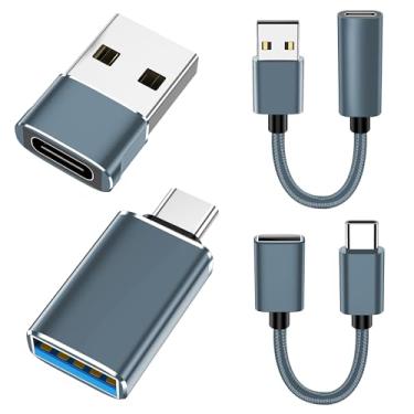 Imagem de xiwxi [Pacote com 4 【USB-C para USB-A】 e 【USB-A para USB-C】 Cabo OTG, adaptador fêmea tipo C tipo A, transferência de dados supervelocidade e carregamento rápido, compatível com iPhone/Samsung/iPad/Laptop/MacBook/iWatch/AirPods