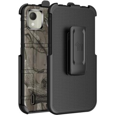 Imagem de Capa com clipe para celular Nokia C110, Nakedcellphone Special Ops [camuflagem ao ar livre] capa de proteção robusta tática e coldre de quadril com cinto catraca - design camuflado de madeira real com