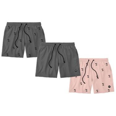Imagem de Kit 3 Bermudas Life Lisa Short Liso Masculino Básico Mauricinho Tactel - Cinza+Rosa-Unissex