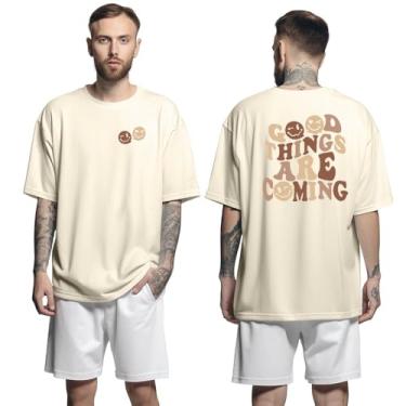Imagem de Camisa Camiseta Oversized Streetwar Genuine Grit Masculina Larga 100% Algodão 30.1 Good Things Ares Coming - Bege - P