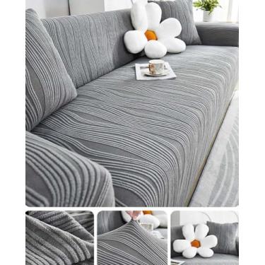 Imagem de Sofá Slipcover Spandex Non Slip Sofá Sofá Capa, Protetor De Móveis Lavável Com Espuma Fundo Elástico Para Crianças, Animais De Estimação (Adequado para 35-55 inch,Cinzento)