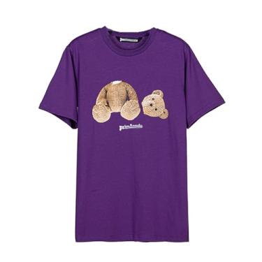 Imagem de Camiseta pulôver Pa manga curta com estampa de urso e gola redonda, Roxo, P