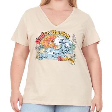 Imagem de Billabong Camisetas plus size para mulheres - Camisetas de verão com gola V para mulheres curvilíneas, Aveia mesclada, 3X