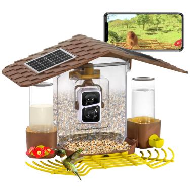 Imagem de Aivituvin Alimentador de pássaros com câmera, AI Identify Smart Bird Feeder Camera Captura automática de vídeos de pássaros e detecção de movimento, câmera sem fio, presente ideal para amantes de