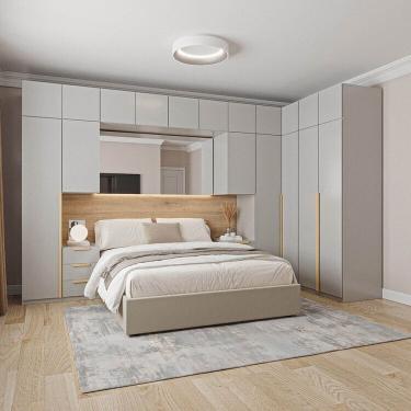 Imagem de Guarda-roupa Modulado de Canto 12 Peças 17 Portas 2 Mesas de Cabeceira Jade Cabecasa Madeiramadeira Cinza Urbano