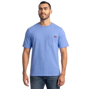 Imagem de Wrangler Camisa de trabalho masculina de manga curta com bolso pesado gola redonda, Azul celeste, P