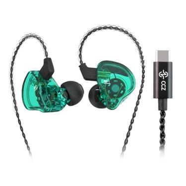 Imagem de CCZ Melody Tipo-C in Ear Monitors, Dynamic Hybrid Dual Driver in Ear Headphones 1BA+1DD HiFi Wired Headphones Músicos IEM Upgrade Deep Bass Adequado para músicos audiófilos (Melody-Green, sem