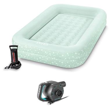 Imagem de Intex Conjunto de cama inflável infantil 66810EP: colchão de ar inclui bomba de mão e bolsa de transporte – uso interno – 71 cm x 52 x 4 pacotes com bomba elétrica