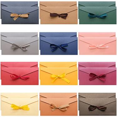 Imagem de 24 envelopes 10 x 20 cm, 12 cores com laço, linda cor pérola para cartão de presente, convites de saudação de negócios, carta de desculpas ou corteio AQ-12
