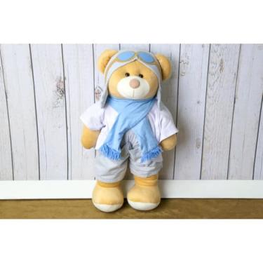Imagem de PELUCIA PORTA FRALDA URSO AVIADOR CLASSICO 65 CM - ENFEITE QUARTO DO BEBE (BRANCO CINZA E AZUL CLARO)