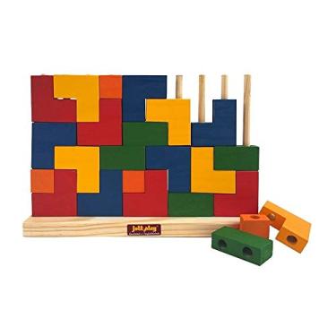 Imagem de Jottplay Blocos De Encaixe Vertical Com 25 Peças Madeira - Jogo Educativo e Pedagógico para Crianças a Partir de 3 Anos