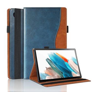 Imagem de Capa para Samsung Galaxy Tab A8 de 10,5 polegadas 2022 SM-X200/X205/X207 Capa de couro PU para negócios fina e leve com suporte para cartão capa protetora completa para tablet Galaxy Tab A8 10,5 - azul escuro